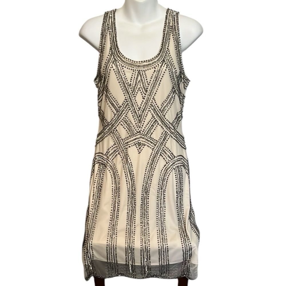 Vintage Prelude Nude Silver Beaded Dress Formal Prom Fairy Whimsygoth Wedding 8